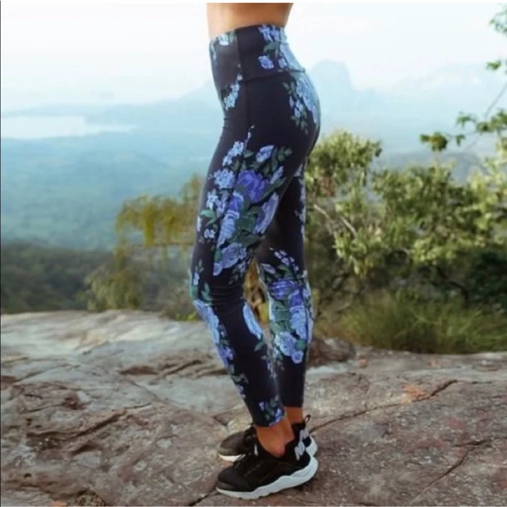 Albion Fit Antiqua Flora Leggings Blue Navy Green Full Length